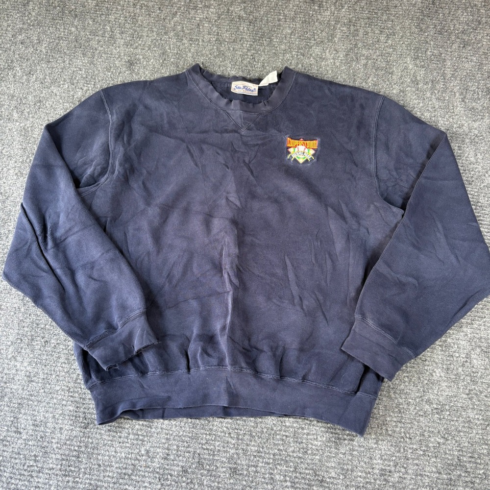 Vintage Sea Palms Cooperstown Dreams Park Navy Blue Ribbed Crewneck Sweatshirt